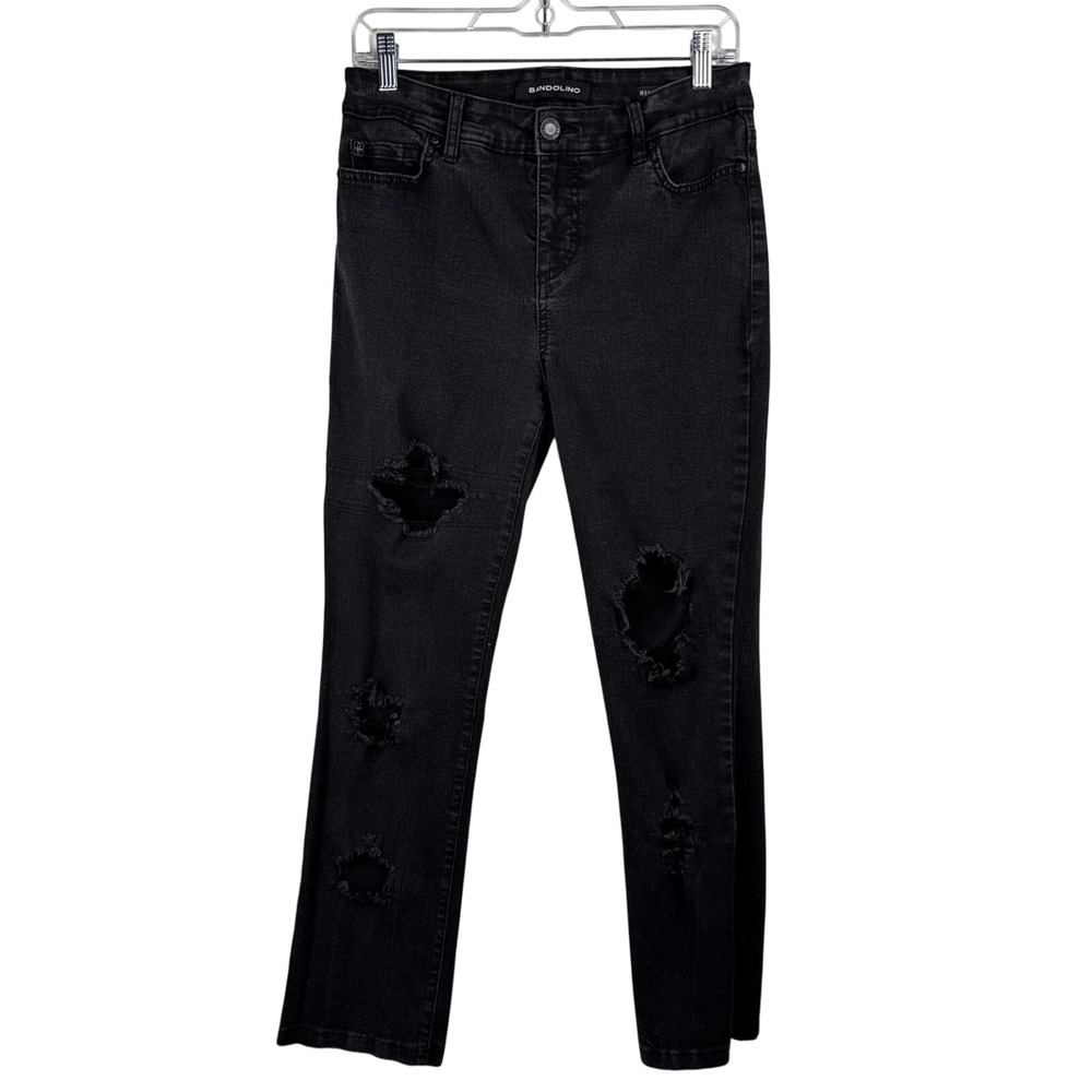 Bandolino Jeans‎ Women 6 Black Mandie Distressed Raw Hem Straight Cropped Denimn